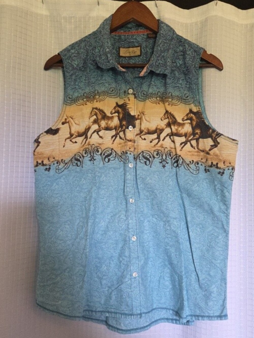 Legacy Falls Shirt Western Horse Print Ladies Sz XL Sleeveless Button Up